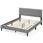 Queen Size Bed Frame W/linen Fabric Upholstered Headboard & Wooden Slat Support. Fixed Price $109.99.