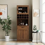 Red Walnut Kitchen Pantry Cabinet With Pull-out Multi-tier Glass Shelf Organizer. Fixed Price $265.95.