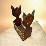 Vintage Hand-carved Wooden & Climbing Rope Cat Folk Art Magazine Rack Holder. Fixed Price $98.94.