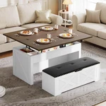 Lift Top Coffee Table Set With Storage Ottoman Bench & Wheels, 4 In 1 Convertibl. Fixed Price $221.99.