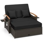 Patio Rattan Daybed Set W/cushioned Loveseat & Storage Ottoman For Porch Black. Fixed Price $329.99.