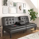 Mainstays Memory Foam 71.5" Futon With Cupholder And Usb, Black Faux Leather. Fixed Price $320.00.
