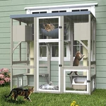 Petscosset Catio Outdoor Enclosure Walk-in House With 7 Platforms, Gray. Fixed Price $279.99.