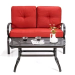 Patiojoy 2 Pcs Love Seat Coffee Table Furniture Set Bench W/ Cushions Red. Fixed Price $139.99.