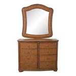 Henry Link By Lexington Leather Top Rattan Dresser With Mirror. Fixed Price $950.00.