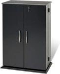 Black Wooden Media Storage Cabinet Cd Dvd Organizer Shelves Locking Rack Stand. Fixed Price $259.90.
