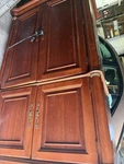 Wood Freestanding Wardrobe Armoire, Brown Medium Tone, Solid, 4 Hinged Doors. Fixed Price $200.00.