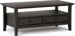 Simpli Home Amherst Coffee Table Dark Brown Wood With Storage Drawers 44X22X18.5. Fixed Price $250.69.