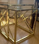 Monarch Nesting Tables 2-PIECE Set Gold Metal Tempered Glass Modern Square. Fixed Price $75.00.