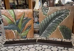 Handcrafted Art Panel Plant Sculptures On Stands Decor Vtg 15X14X3 Lot Of 2. Fixed Price $150.00.