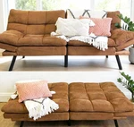 New 72" Memory Foam Futon Sofa Bed, Camel Faux Suede Convertible Sleeper Couch. Fixed Price $269.99.