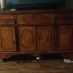 Antique Brown Solid Wood Cabinet Stained Finish 4 Doors 5 Drawers .. Fixed Price $200.00.