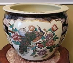 Vintage Oriental Satsuma Koi Fish Planter Hand Painted Peacock,roses & Gold 15". Fixed Price $229.99.