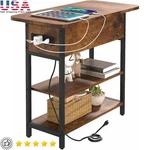 Compact Charging End Table W/ Usb Ports Outlets Storage Shelves Nightstand. Fixed Price $71.98.