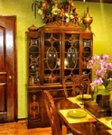 Antique Style Inlaid Wood Blown Glass China Cabinet 6 Doors, 3 Drawers.. Fixed Price $700.00.