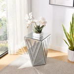 Silver Mirrored Inverted Triangular Square Table Crystal Diamond Inlaid Glass. Fixed Price $217.00.