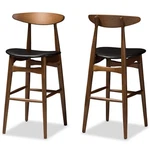 Baxton Studio Flora 30" Bar Stool In Black And Walnut Brown (set 2). Fixed Price $288.99.