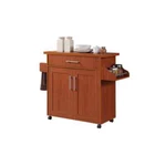 Hodedah Kitchen Island Cherry Wood Spice Rack Towel Holder Drawer Cabinet Wheels. Fixed Price $170.67.