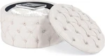 28" Round Button-tufted Ottoman Stool Oatmeal Fabric Coffee Table. Fixed Price $233.99.