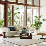 Classic Coffee Table Triangle 19MM Glass Top Premium Solid Hardwood Base Walnut. Fixed Price $377.99.