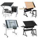 Adjustable Drafting Drawing Desk Tempered Glass Top Artist Craft. Fixed Price $109.58.