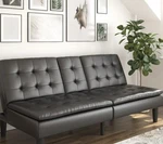Mainstays Black Faux Leather Futon Sofa Bed, Memory Foam, Cupholders, Usb. Fixed Price $350.00.