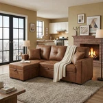 L-shaped Sofa Sectional Sleeper Storage Pull Out Bed Tech Fabric For Small Space. Fixed Price $549.99.