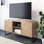 Media Console Cabinet Tv Stand Doors Reclaimed Wood Metal, Oak/matte Black. Fixed Price $330.08.