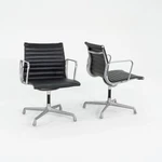 1970S Herman Miller Aluminum Management Side Chairs Black Naugahyde 2X Avail. Fixed Price $1200.00.