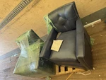Hooker Furniture Blue Leather Swivel Chairs Excellent Condition Pair. Fixed Price $1950.00.