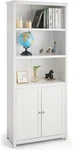 Chic 5-TIER White Bookcase With Doors Adjustable Wooden Storage Solution. Fixed Price $277.99.