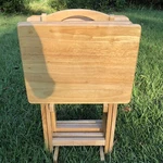 Vintage Mcm Solid Wood 4 Tv Trays With Stand Fold Out. Fixed Price $249.99.
