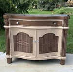 Thomasville Hemingway Collection Wicker And Bamboo Cabinet. Fixed Price $850.00.