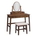 Linon Iris Wood Vanity & Padded Stool Set Oval Mirror 5 Drawers Walnut Brown. Fixed Price $305.99.