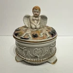 Vintage Porcelain Capodimonte Style Pedestal Lidded Dish W/cherub Angel Design. Fixed Price $29.99.