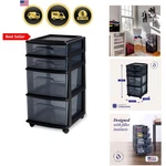 Drawer Tower, 4-TIER Clear Plastic Storage Organizer Cart, Black Frame Roll.... Fixed Price $101.99.