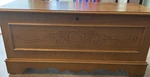 Lane Cedar Chest Wood Storage Trunk Hinged Lid Carved Front Brown. Fixed Price $300.00.