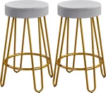 Set Of 2 Gray Velvet Bar Stools With Gold Hairpin Legs For Kitchen/dining Room. Fixed Price $107.99.