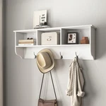White Entryway Wall Mounted Coat Rack W/4 Dual Hooks Wooden Storage Shelf. Fixed Price $79.99.
