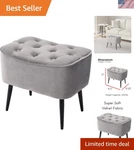 Elegant Grey Velvet Tufted Ottoman Stool - Stylish Accent Chair & Footrest. Fixed Price $181.99.