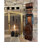 Witco Tiki Mid Century Wood Carved Fireplace Tool Set With Brutalist Accent. Fixed Price $995.00.