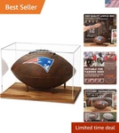 Elegant Acrylic Football Display Case With Wooden Base - Perfect For Collectors. Fixed Price $69.99.