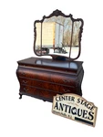 67492 Antique Flame Mahogany Dresser With Ornate Mirror. Fixed Price $775.00.