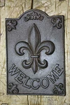 Large Cast Iron Fleur Lis Welcome Plaque Finial Garden Sign Home Decor. Fixed Price $9.99.