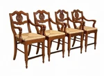 (4) Country Bar Stools W/ Carved Wood Rooster & Rush Seat By Stanley Furniture. Fixed Price $1999.99.