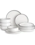 12 Plates & Bowls Malacasa Porcelain Dinnerware White With Black Trim. Fixed Price $32.50.