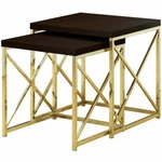 Monarch 2 Piece Wood Top Accent Nesting Table Set Cappuccino And Gold. Fixed Price $140.26.