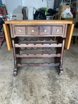 Ethan Allen Dark Antiqued Pine Old Tavern Butcher Block Rolling Wine Rack Cart. Fixed Price $1195.00.