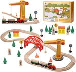 Sainsmart Jr. Wooden Train Set For Assembled Dimension: 40" X 30", Log Color. Fixed Price $36.99.