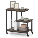 Modern G-shaped End Table W/ Storage Shelves & Lockable Casters For Living Room. Fixed Price $32.99.